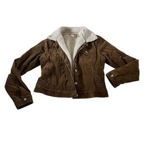 Vtg Y2K 2000s Brown Corduroy Sherpa Lined Jacket Wmns S